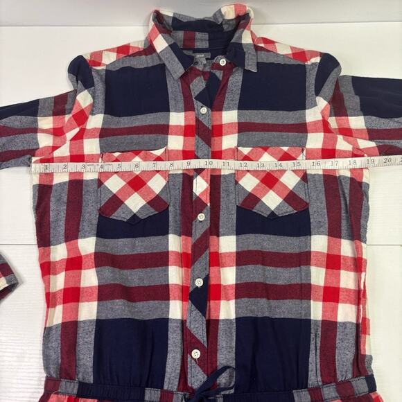 Aerie Red White & Blue Plaid Shirt with Draw String Waist Size Medium SS0877 - Picture 5 of 9